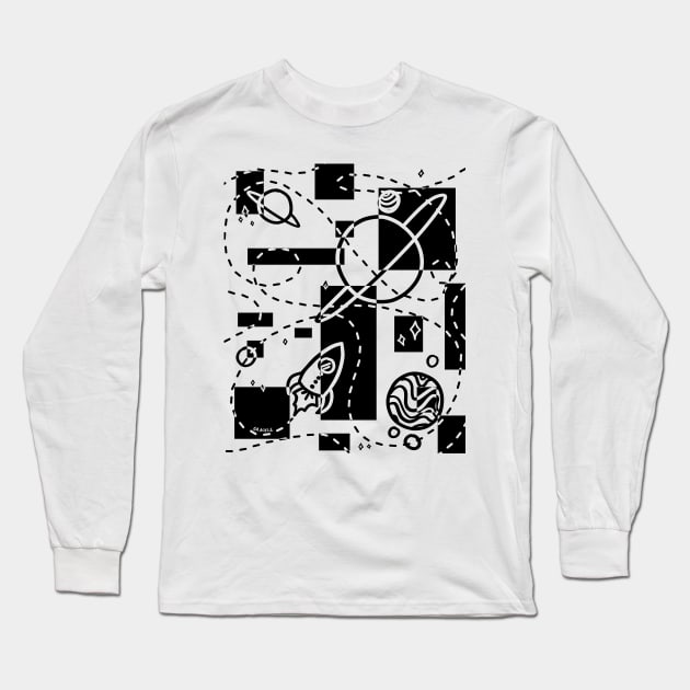 Geometric Galaxy (Black Version) Long Sleeve T-Shirt by Jan Grackle